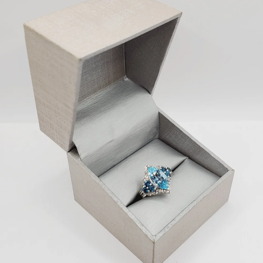 Genuine Marquise Sky, London Blue & White Topaz 925 Sterling Silver Halo Ring